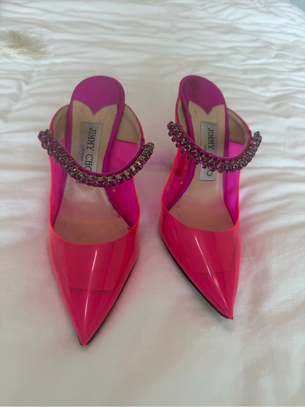 Jimmy Choo Hot Pink Pointed-Toe Jeweled Mules 36 / 6.5 / 6